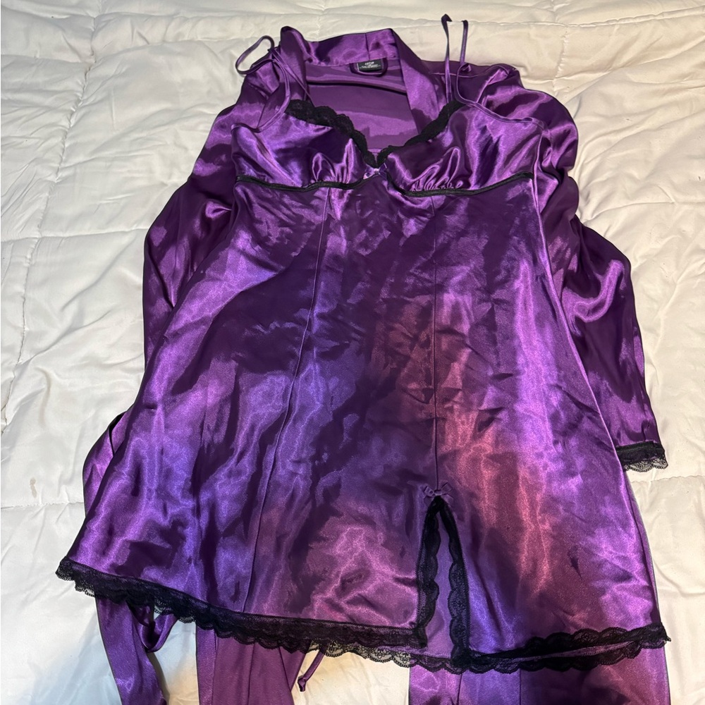 Elegant Purple Satin Nightgown with chemise